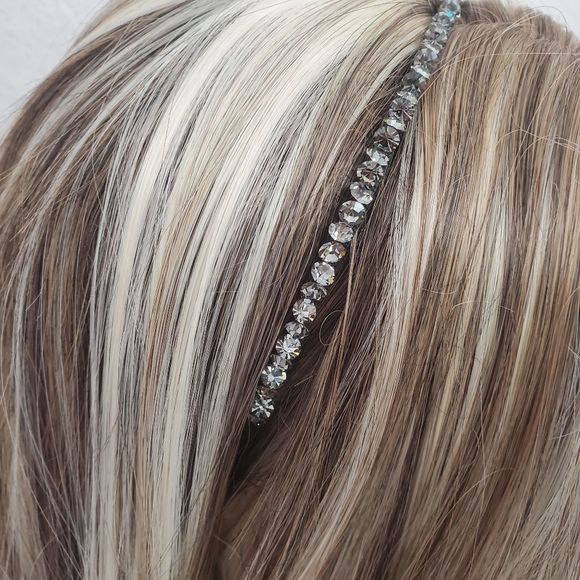 Gray Gun Metal Crystals Paved Metal Base Hairband - Picture 2 of 6